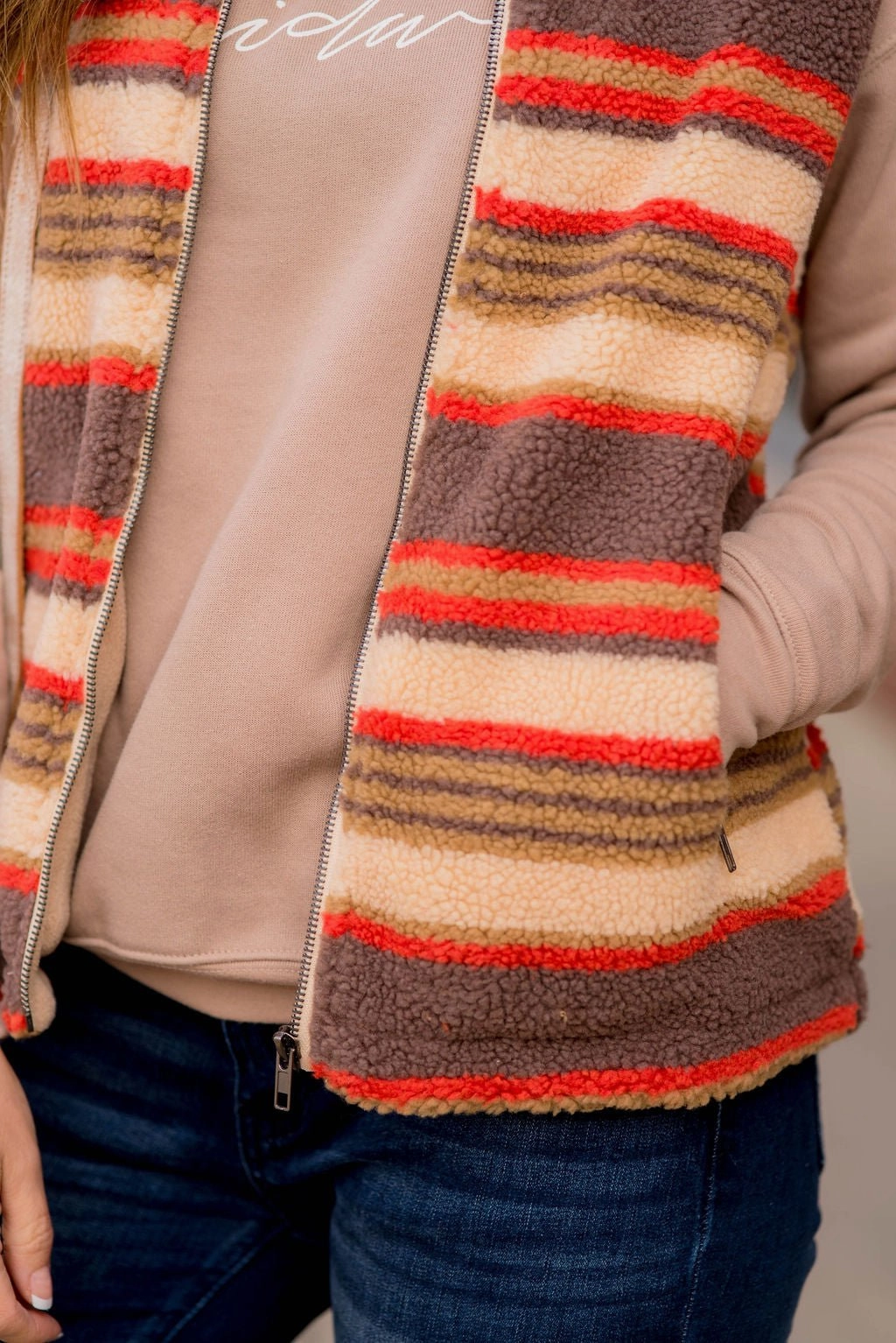 Western Striped Sherpa Vest Comfortable Feel