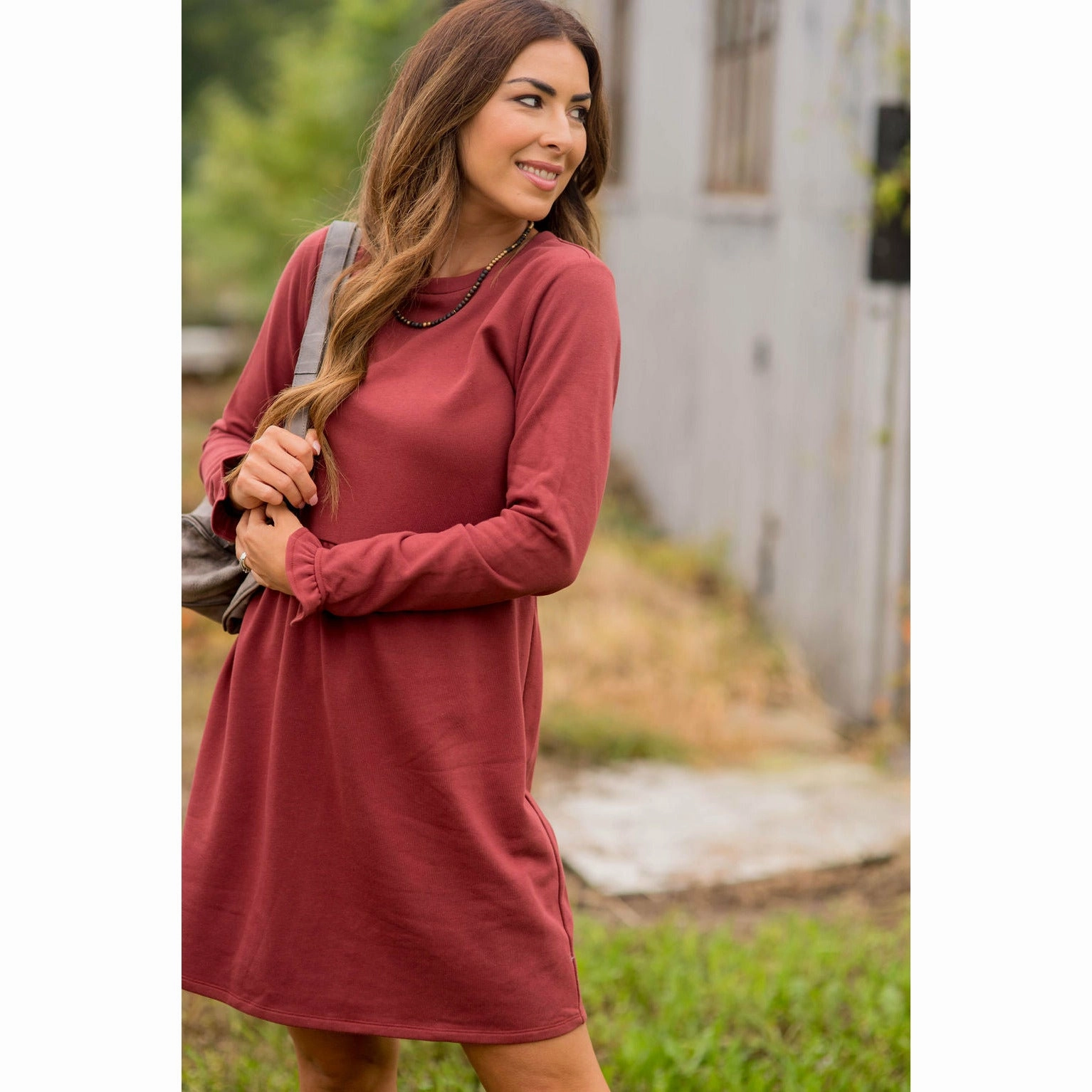 Stylish Silhouette Multipurpose Cinched Ruffle Sleeve Sweatshirt Dress