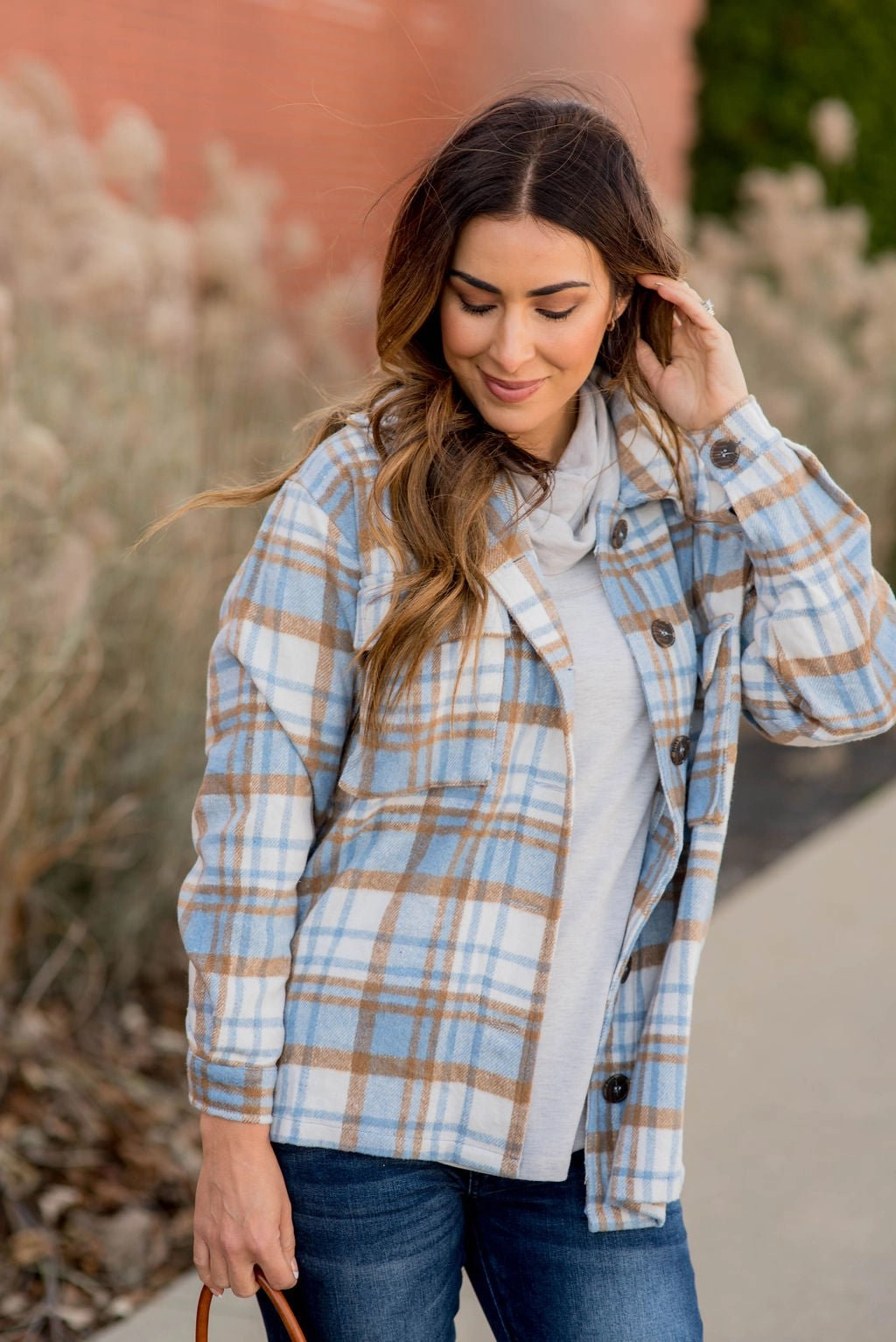 Microfiber Shell Winter Blues Plaid Shacket