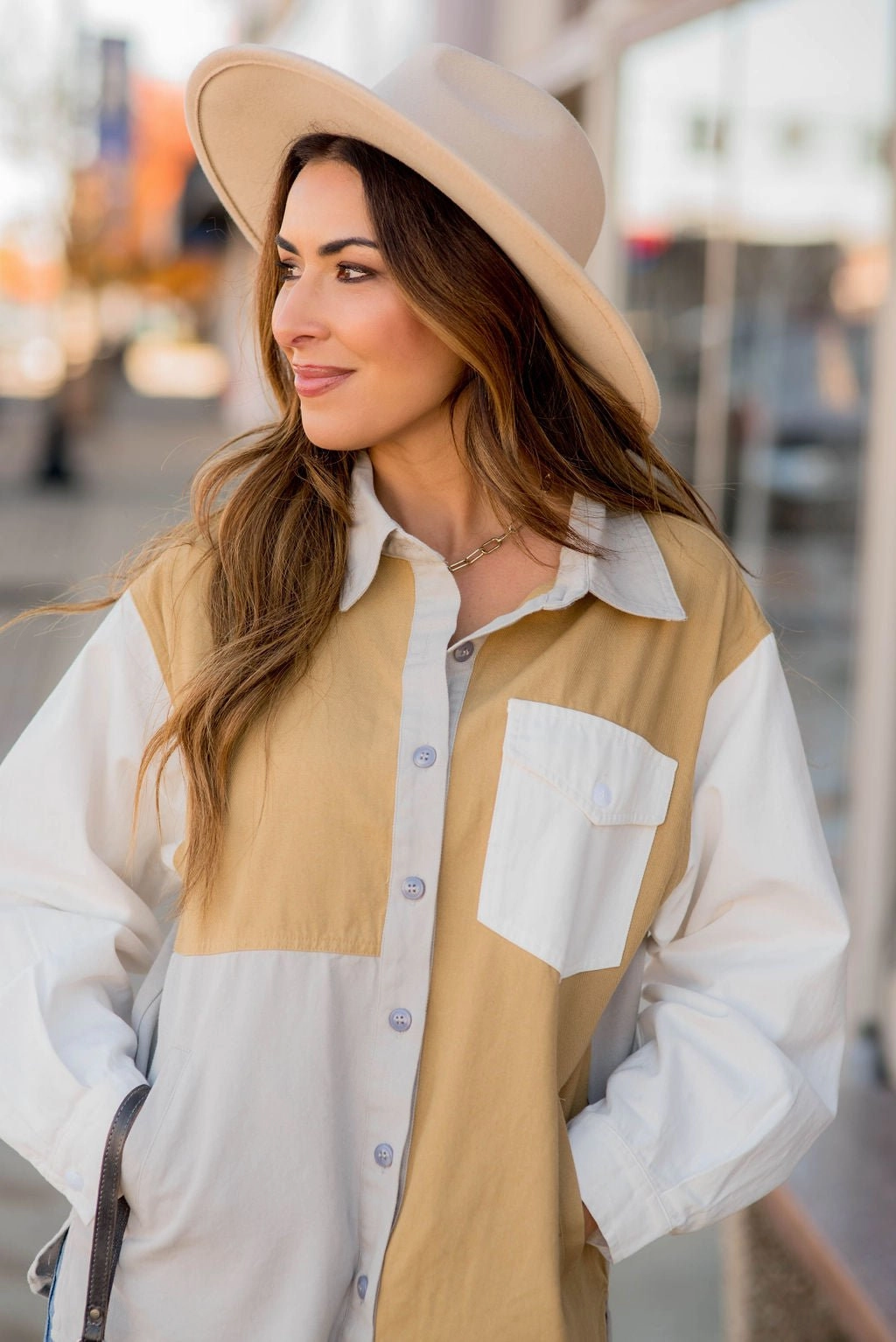 Abstract Blocked Button Up Calm Day Fit Reinforced Collar Structure