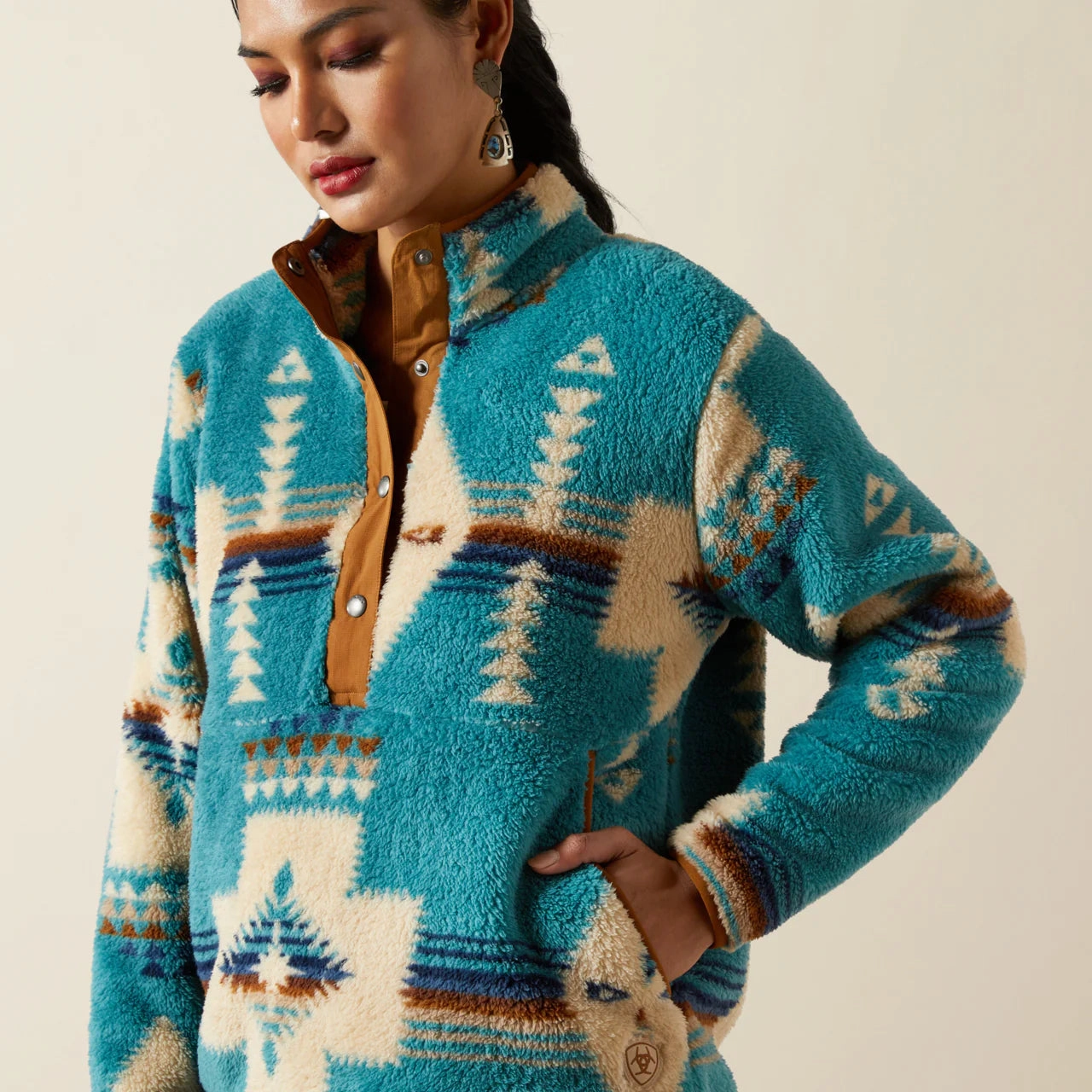 Koala like Young Professional Ariat Women's Agave Turquoise Southwestern Print Berber 1/2 Snap Pullover