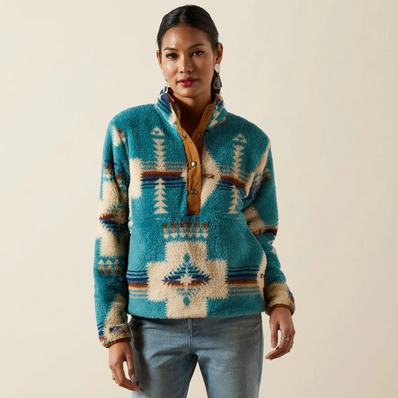 Flex Waist Ariat Women's Agave Turquoise Southwestern Print Berber 1/2 Snap Pullover