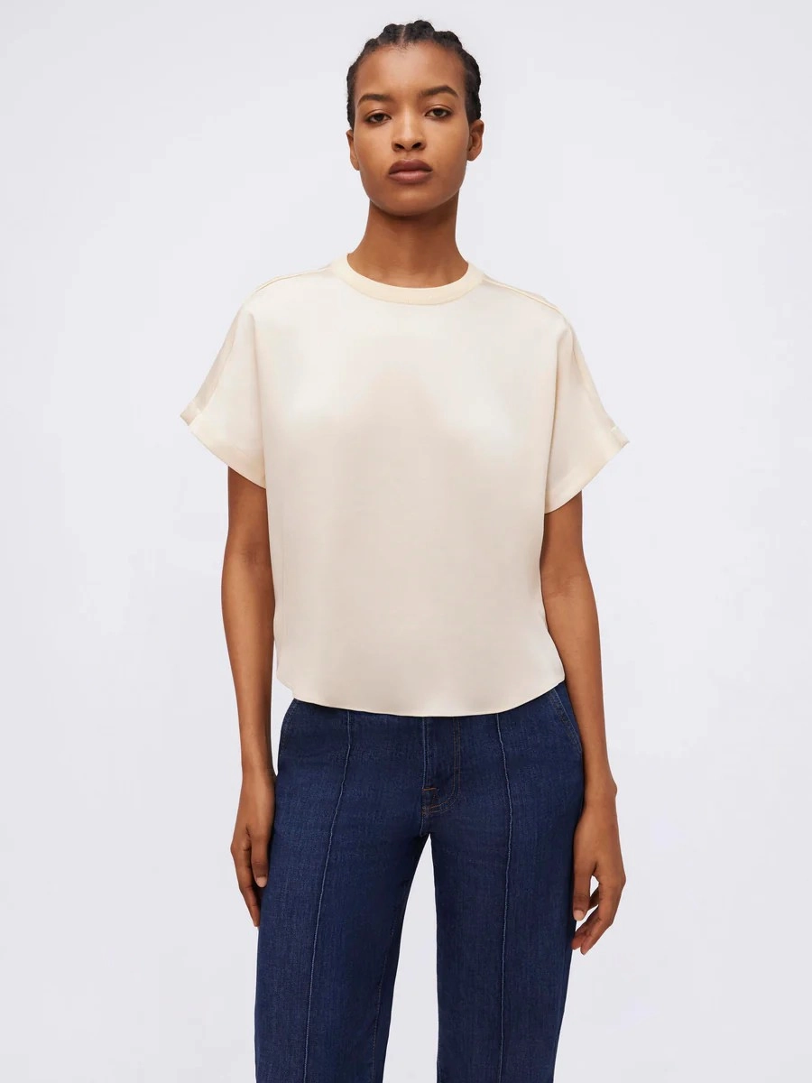 Addy T-Shirt Double Stitched Hems High Neckline