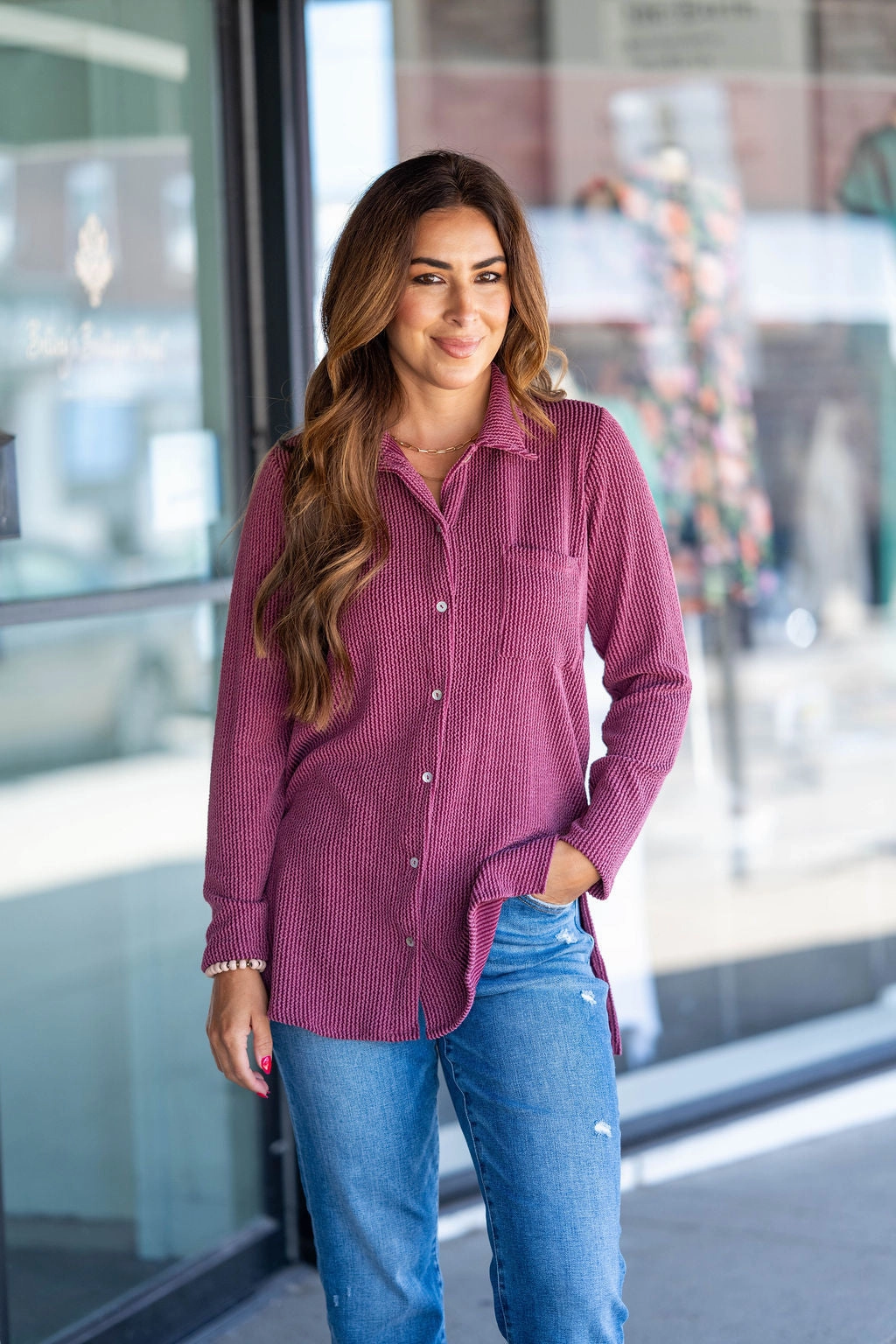 Heavily Ribbed Tunic Shacket SnapFastenings Anti Pill Surface