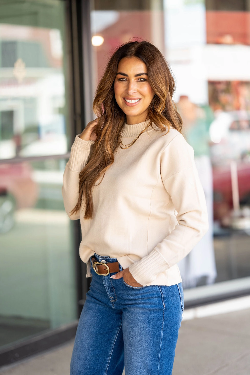 Thick Ribbed Trim Sweater Chilly Day Wear