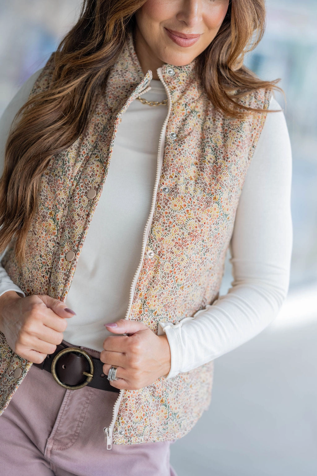 Dainty Floral Puffer Vest Modular Layering Wet Wicking