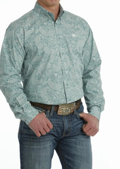 Cinch Men's Turquoise Paisley Print Shirt Practical Choice Workwear Style