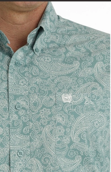 Cinch Men's Turquoise Paisley Print Shirt Brunch Outfit Relaxed Wear