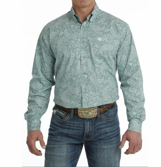 Fashion Comfort Cinch Men's Turquoise Paisley Print Shirt
