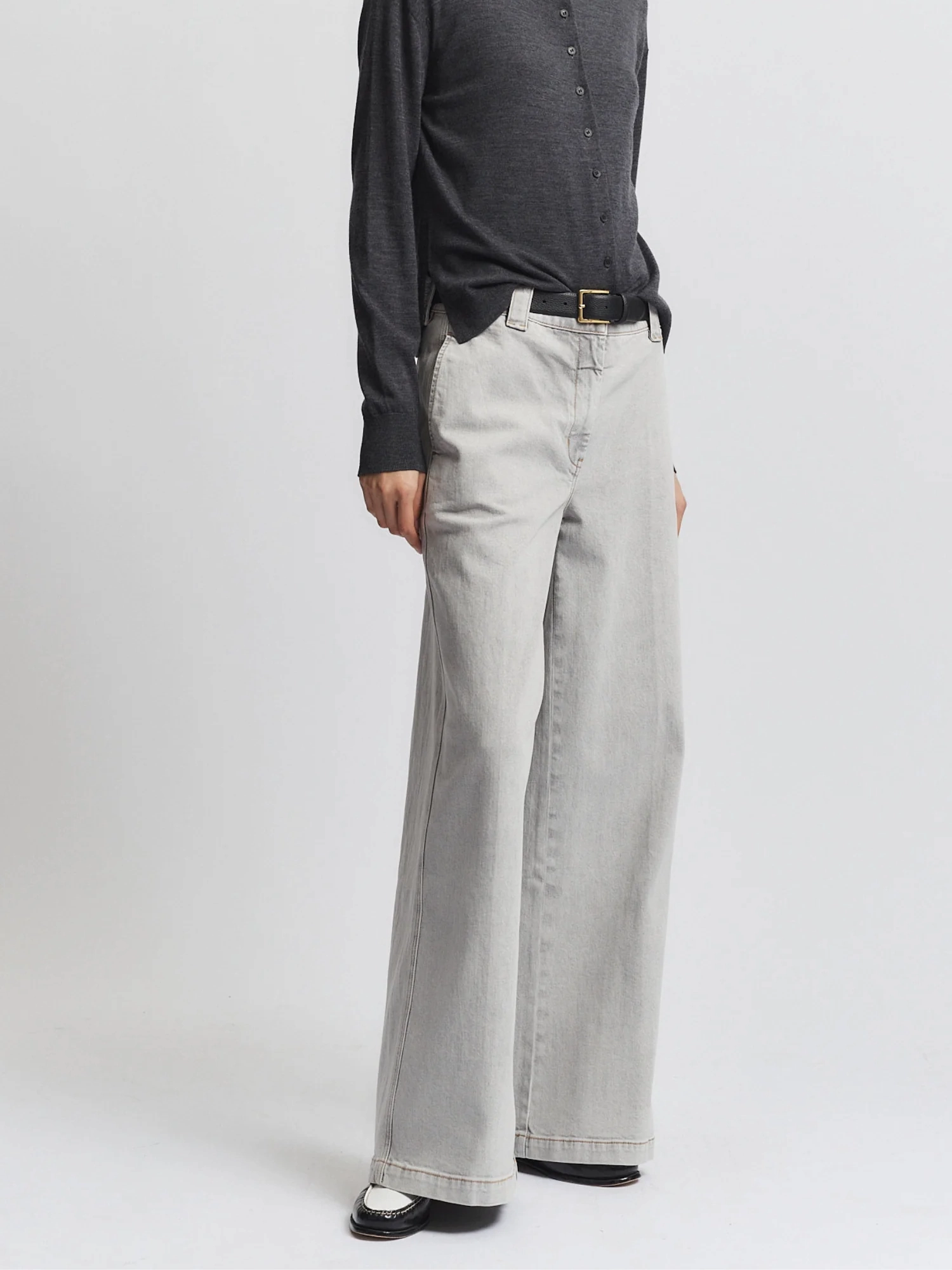 Sleek Waist Design Amber Wide-leg Denim Pant