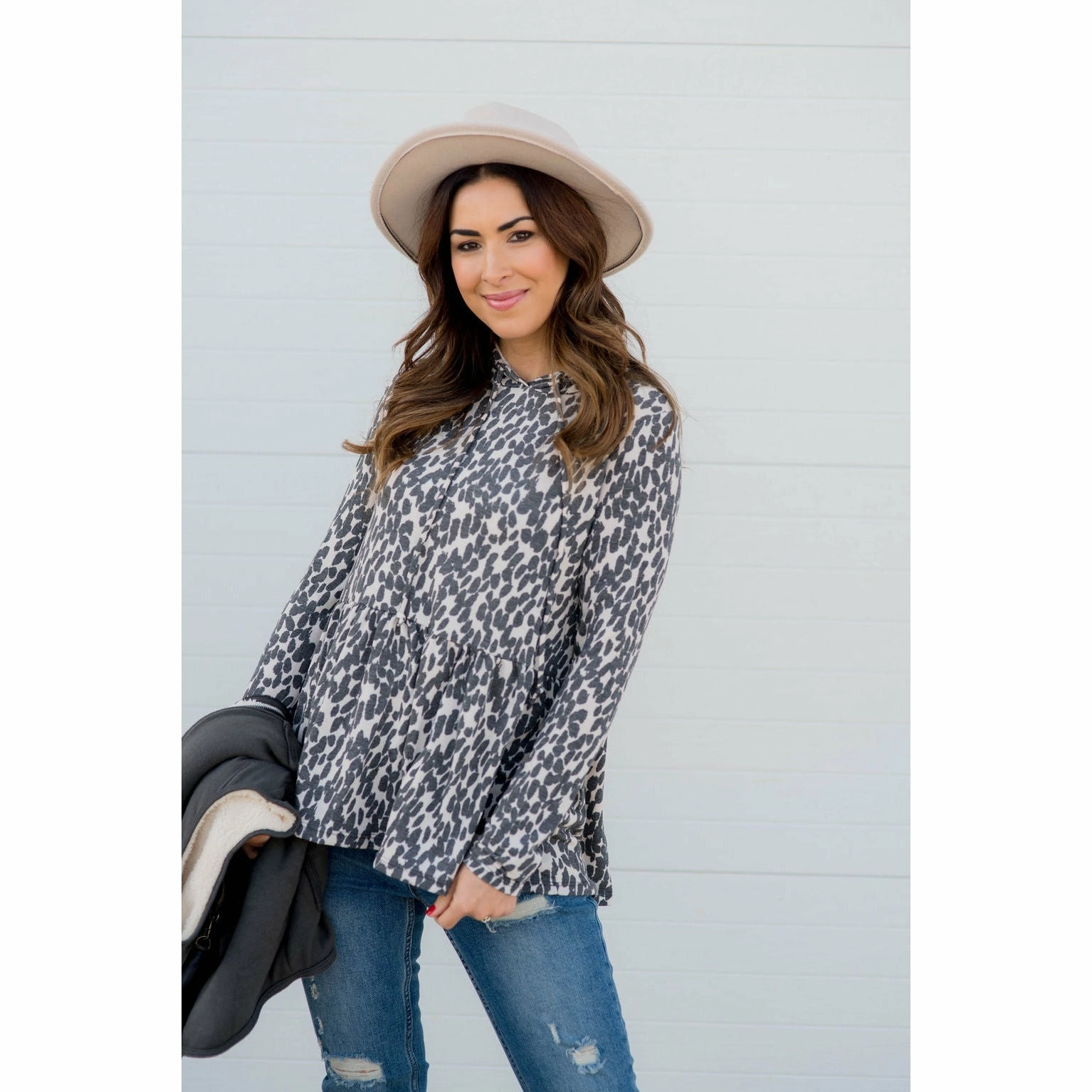 Animal Print Loose Peplum Hoodie Snug Wear