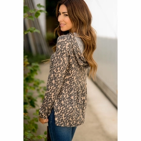 Animal Print Loose Peplum Hoodie Street Minimal City Casual