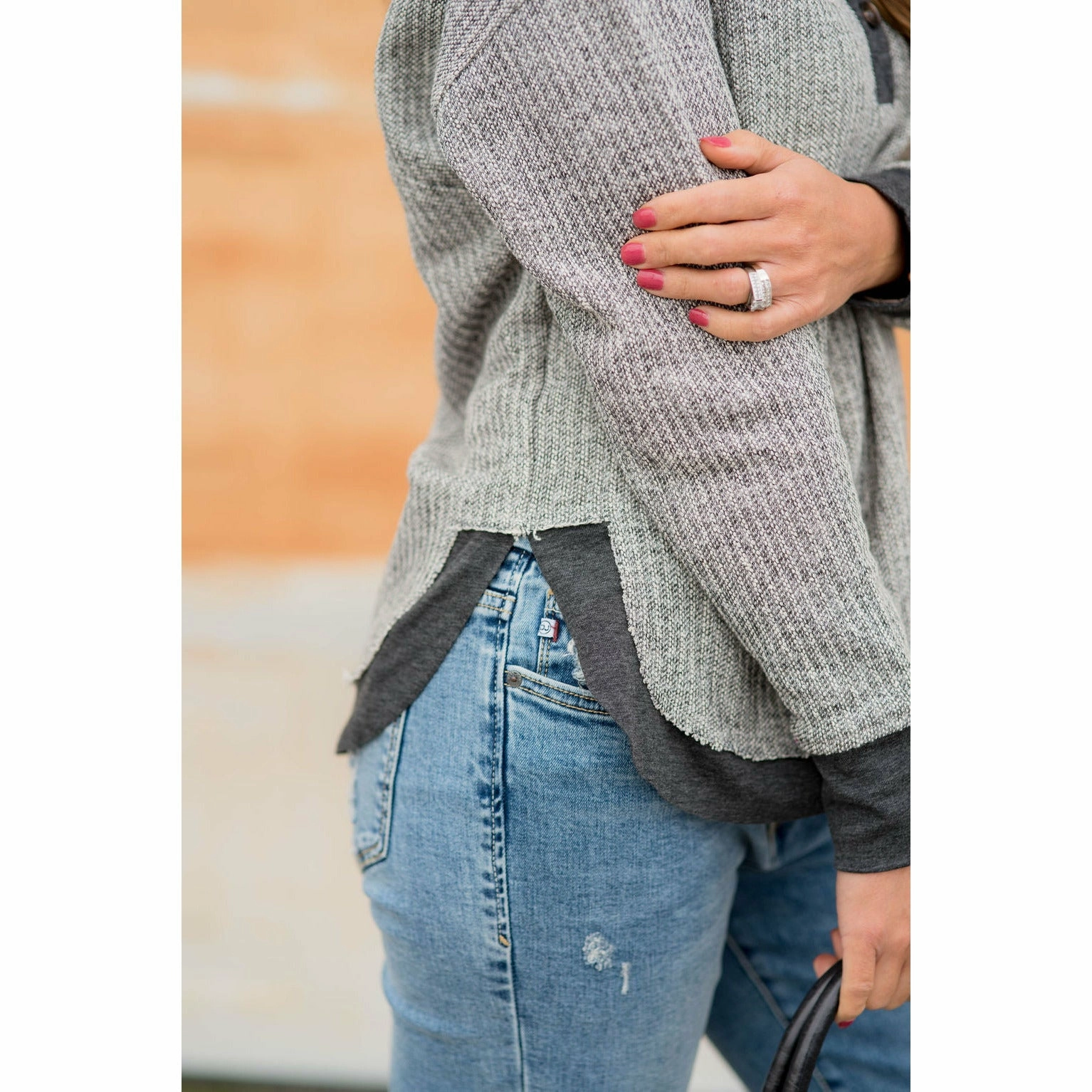 Stylish Essentials Mock Layered Button Thermal Sweatshirt