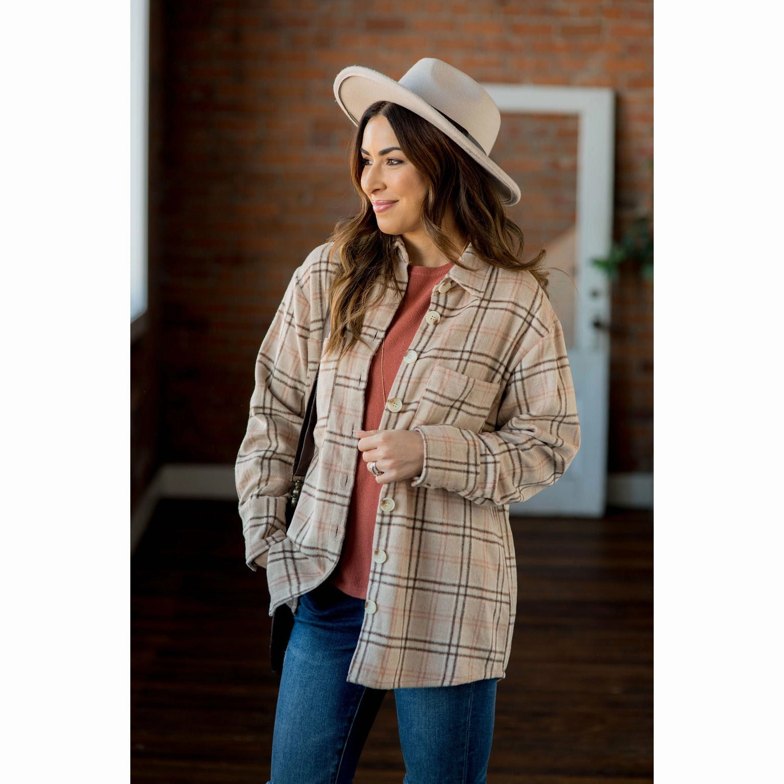 Simple Detail Touch of Marsala So Soft Plaid Shacket