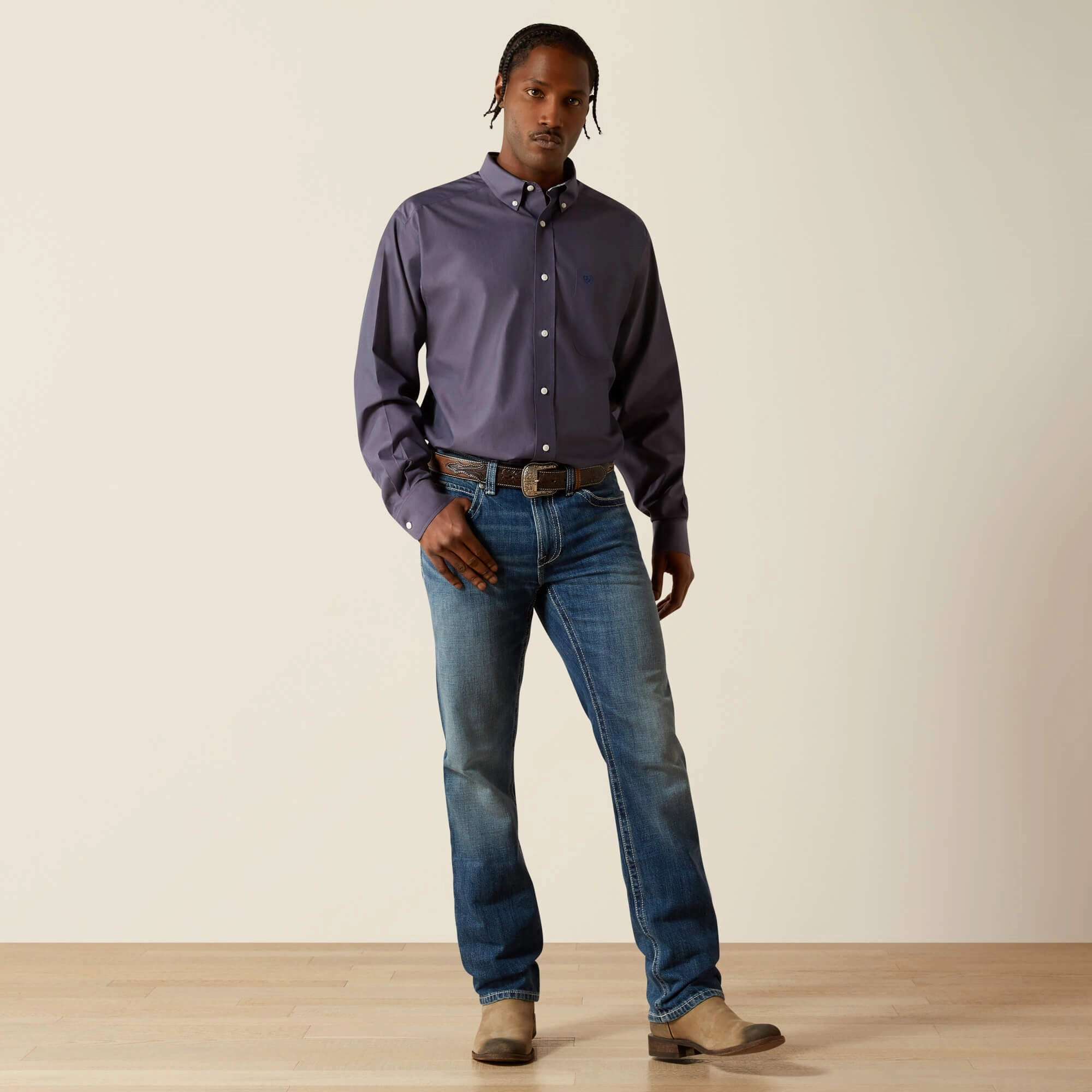 Ariat Men's Solid Pinpoint Oxford Shirt Year-Round Favorite Split hem