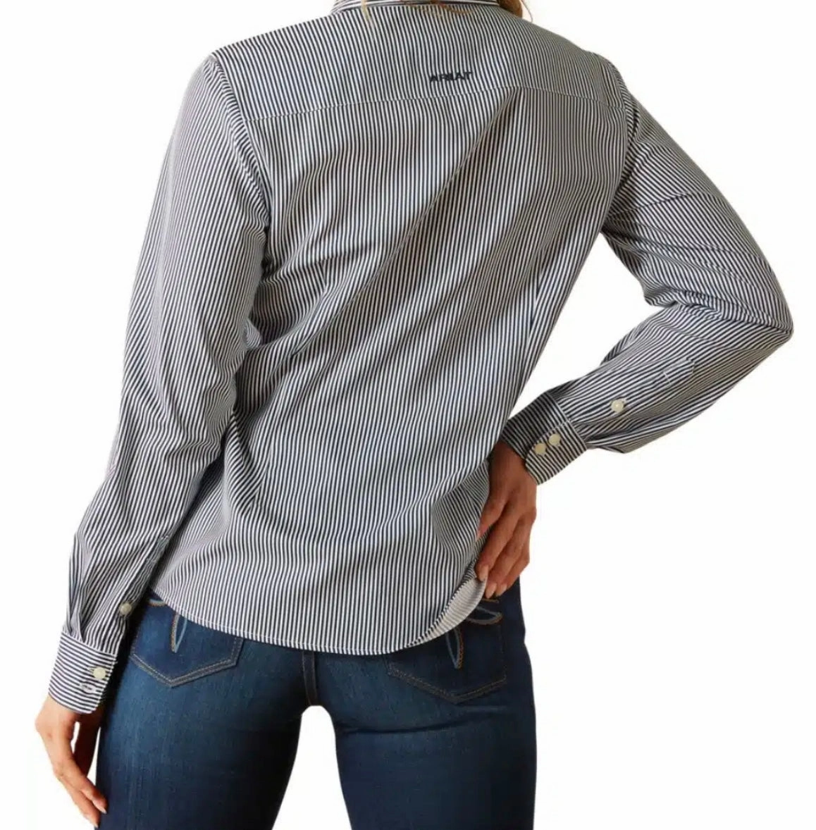 Two Tone Texture Effect AdjustableDrawstring Ariat Women's Kirby Pro Black Iris Stripe Shirt