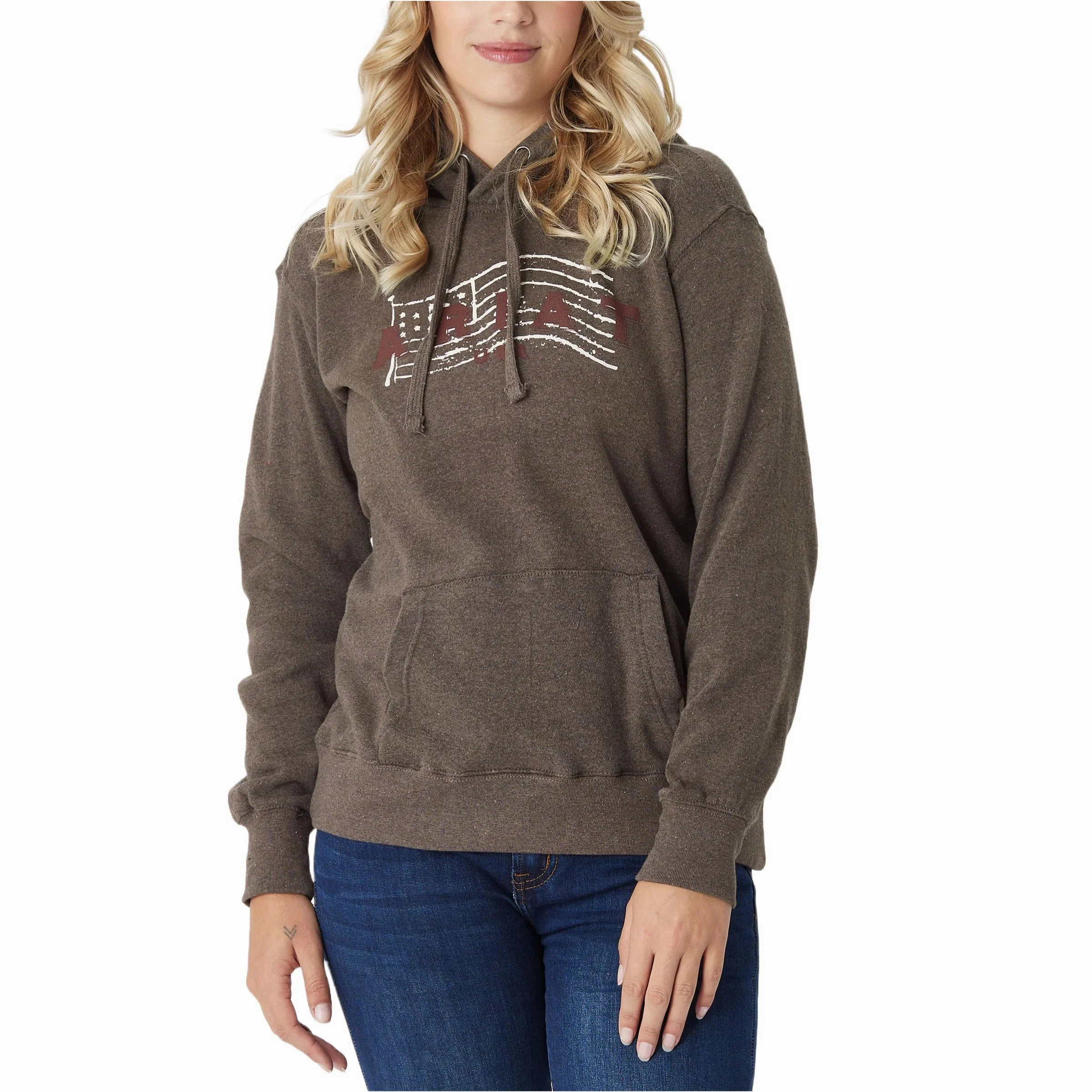All Season Staple Cinco de Mayo wear Ariat Women??s REAL USA Logo Hoodie-Brazil Nut Heather