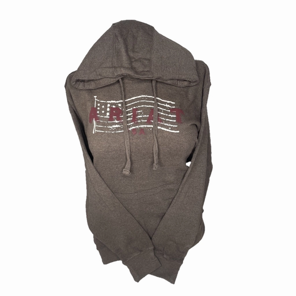 Breathable Comfort Fit Ariat Women??s REAL USA Logo Hoodie-Brazil Nut Heather