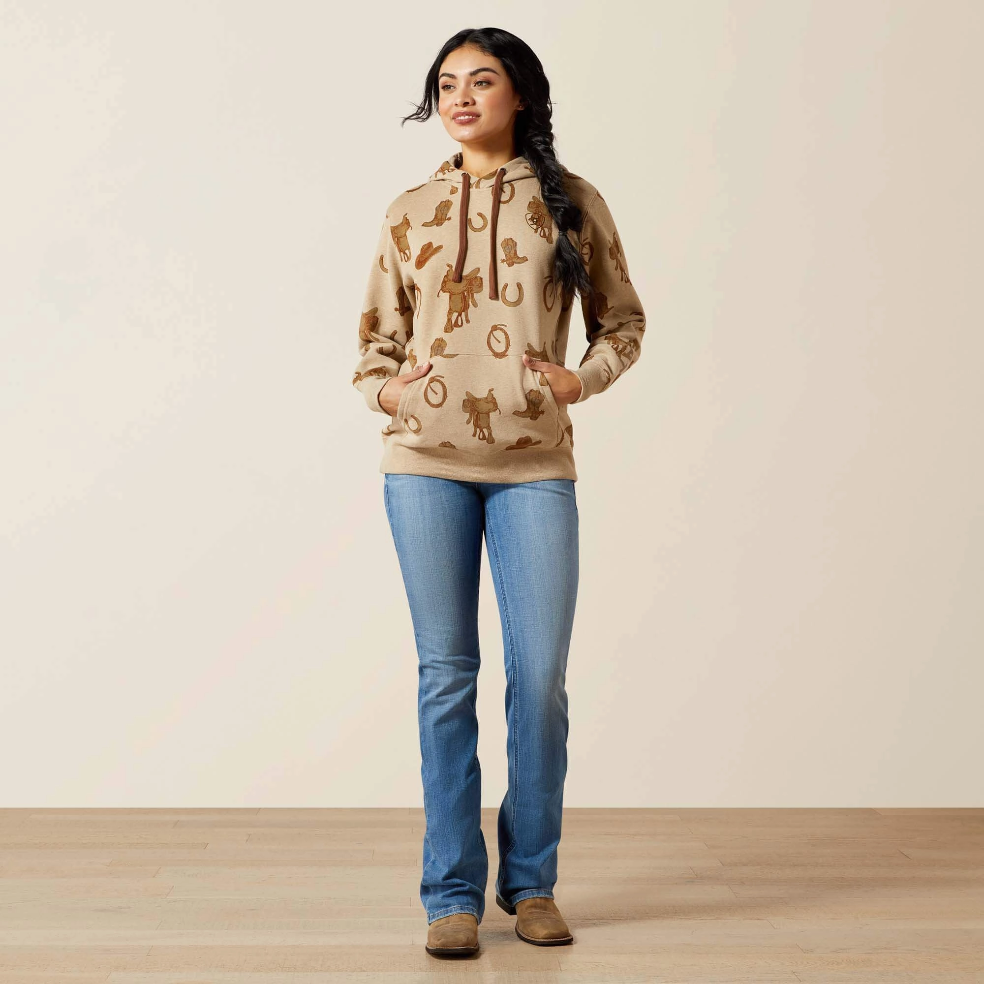Ariat Women's Savannah Tan Heather Hoodie Classic Street Everyday Comfort