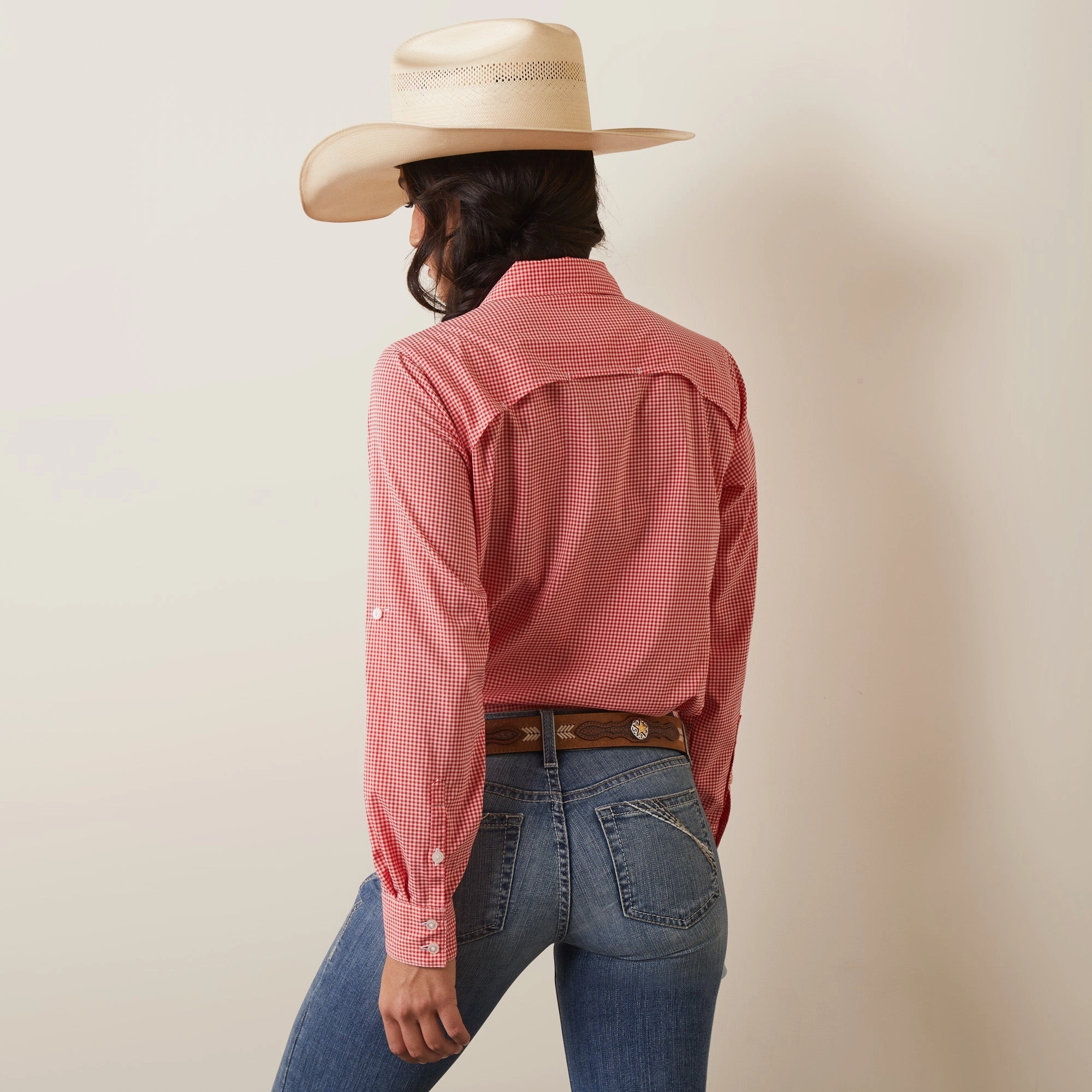 Flexible Knit Ariat Womens Venttek  Aura Orange & White Check Shirt