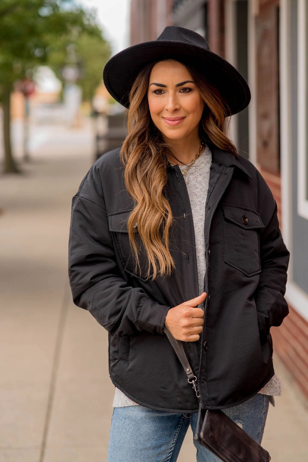 Notch Lapel Snap Closures Basic Puffer Shacket