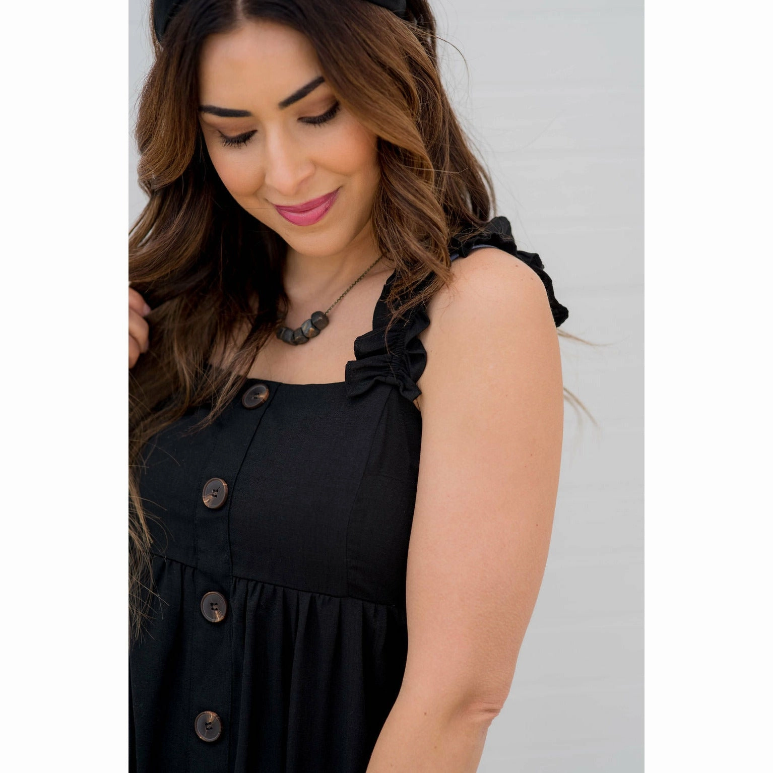 Bohemian style Dreamy Drape Button Ruffle Strap Dress