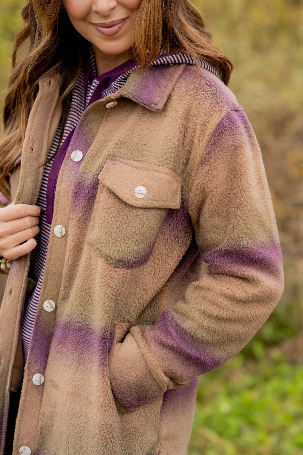 Non Restrictive Mobility Reinforced Shoulder Protection Bold Moves Plush Shacket