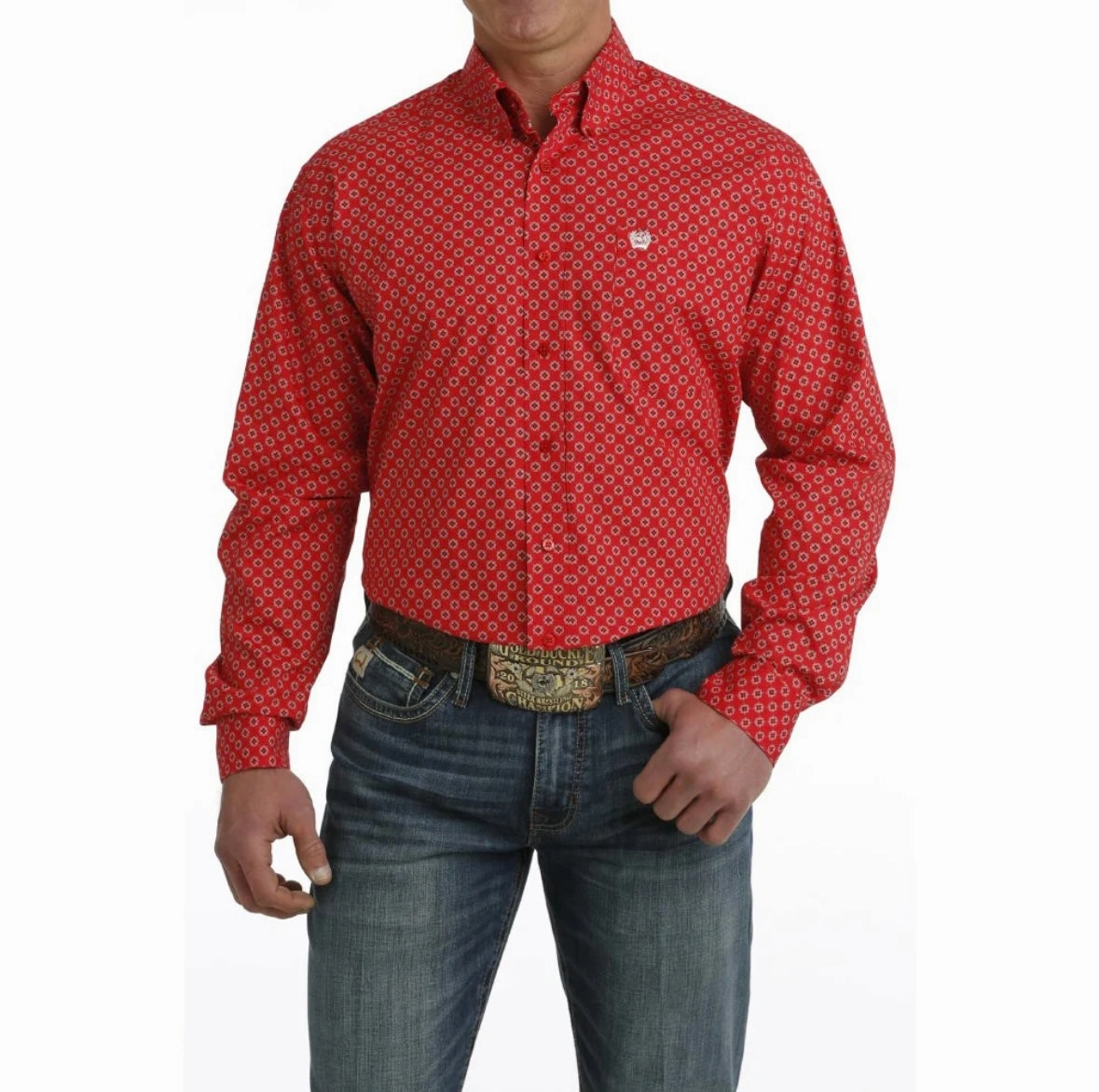 Casual Look Simple Layer Cinch Men??s Red Print Shirt