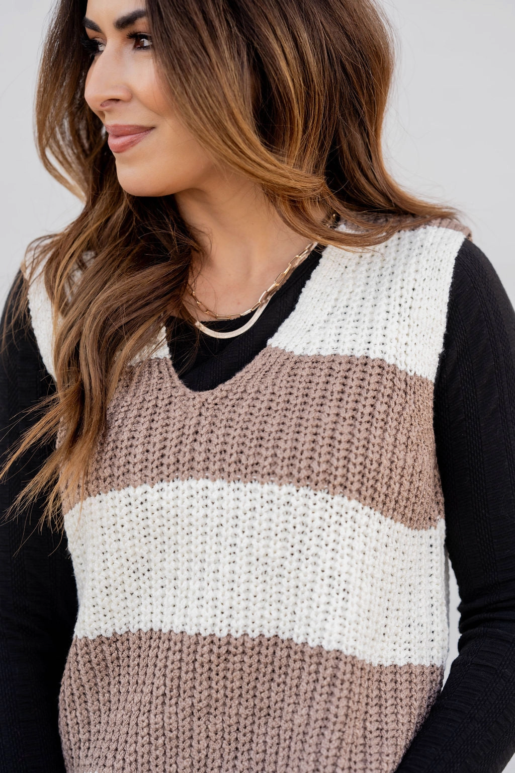 Bold Striped Knit V-Neck Tank Drop Shoulder Cut Comfy Fit