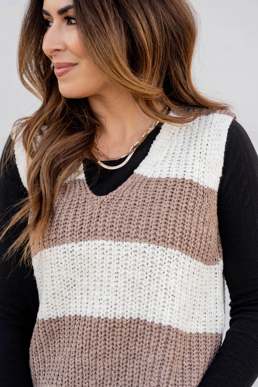 Bold Striped Knit V-Neck Tank Chilly Weather Knit