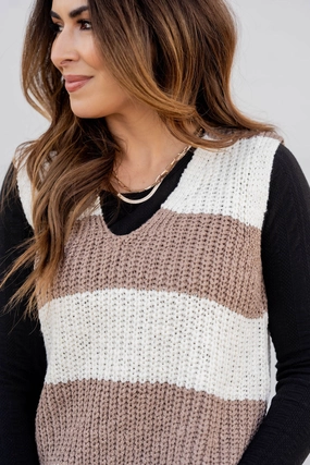 Bold Striped Knit V-Neck Tank Chilly Layering