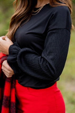 Braided Statement Sleeve Solid Body Blouse Flexible Material