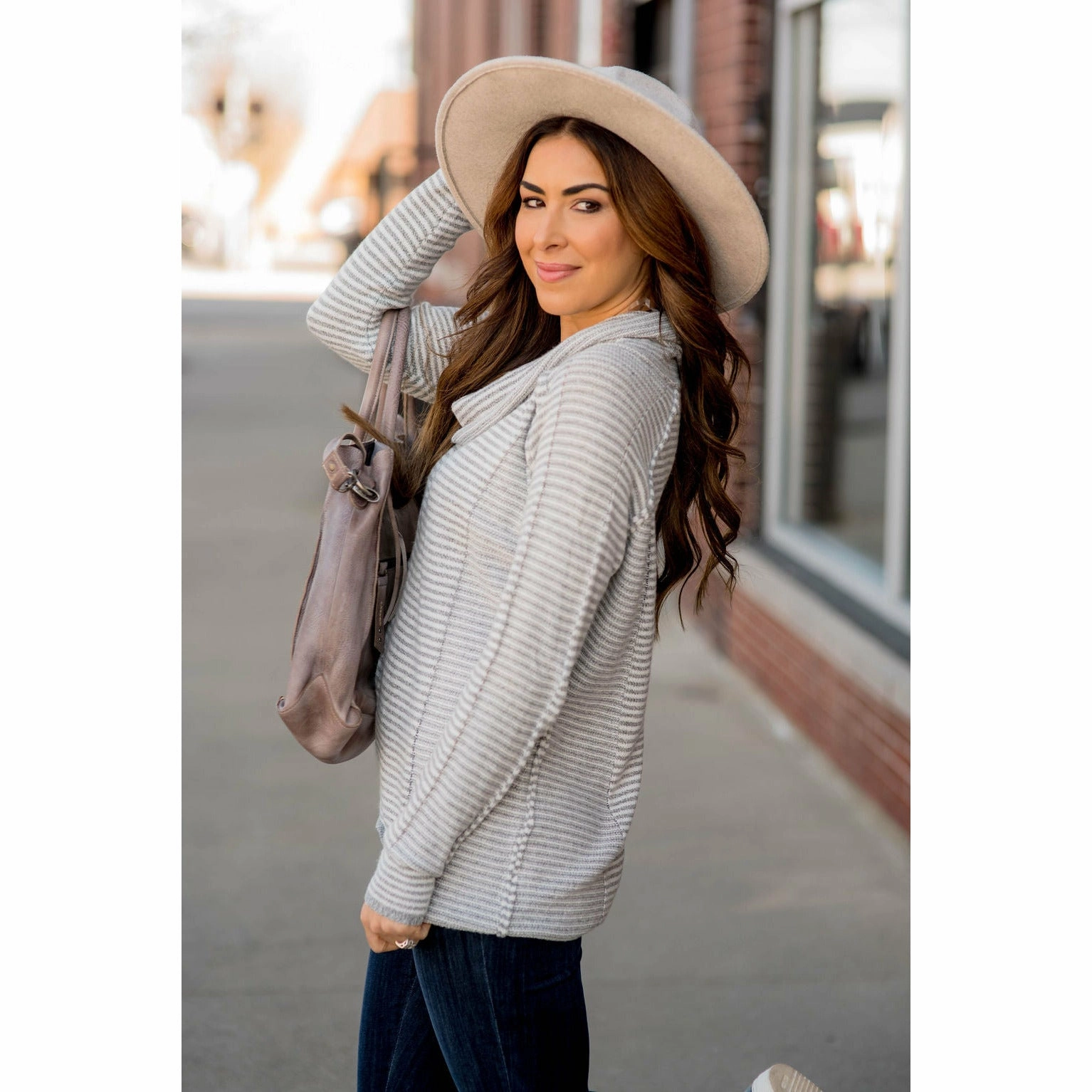 Texture Stripe Cowl Neck product pastel softness product semi formal appeal