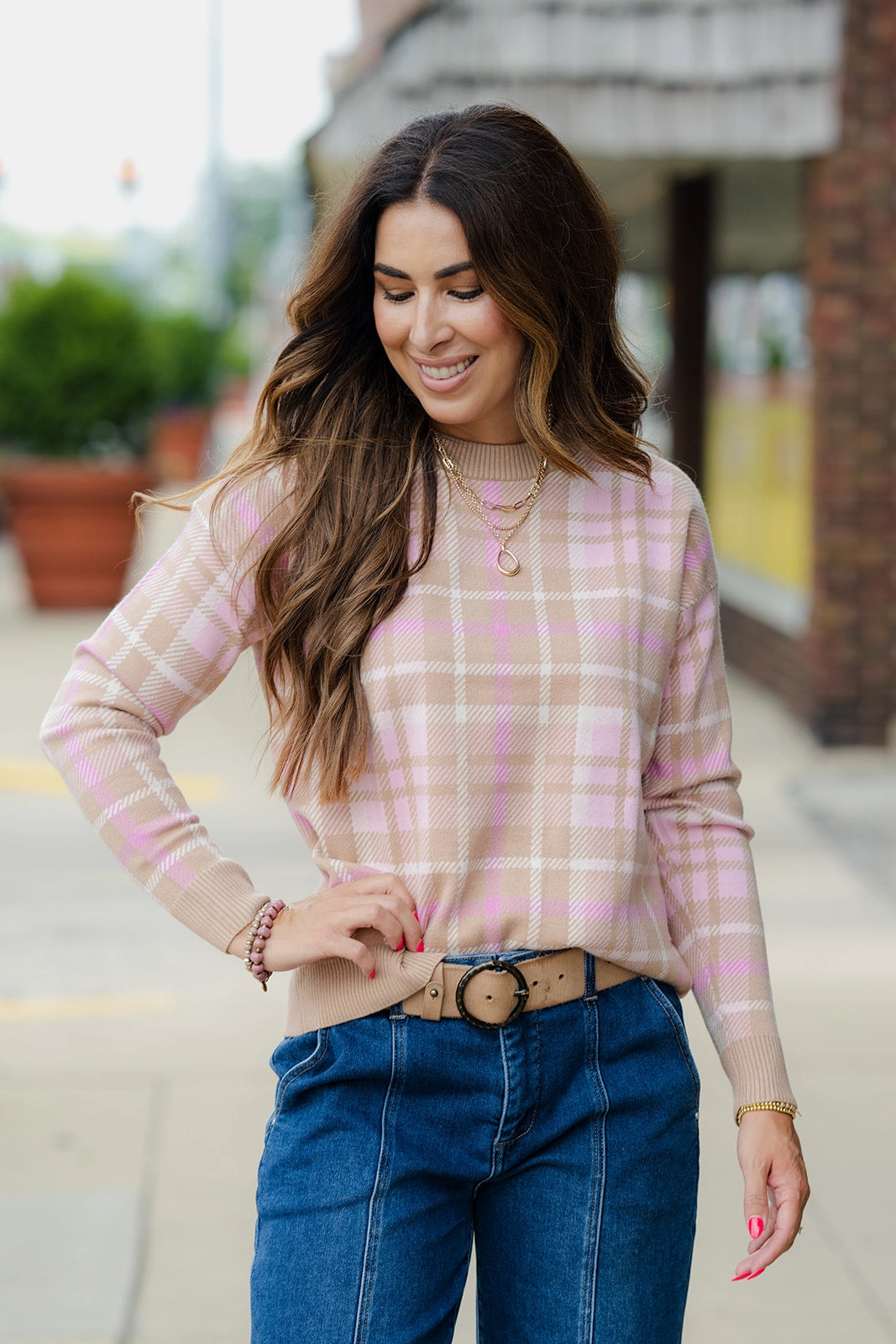 Layered Warmth Pretty In Plaid Sweater