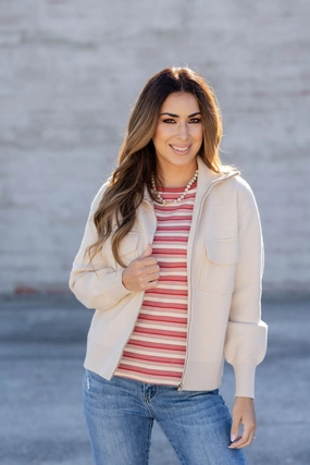 Dual Pocket Sweater Jacket ReinforcedSeams Wool blend