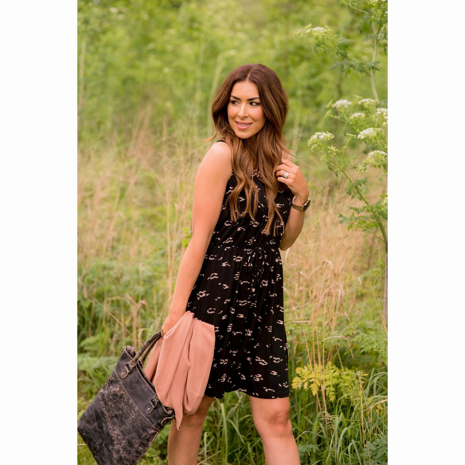 Office Shape Brush Stroke Tie Tank Dress