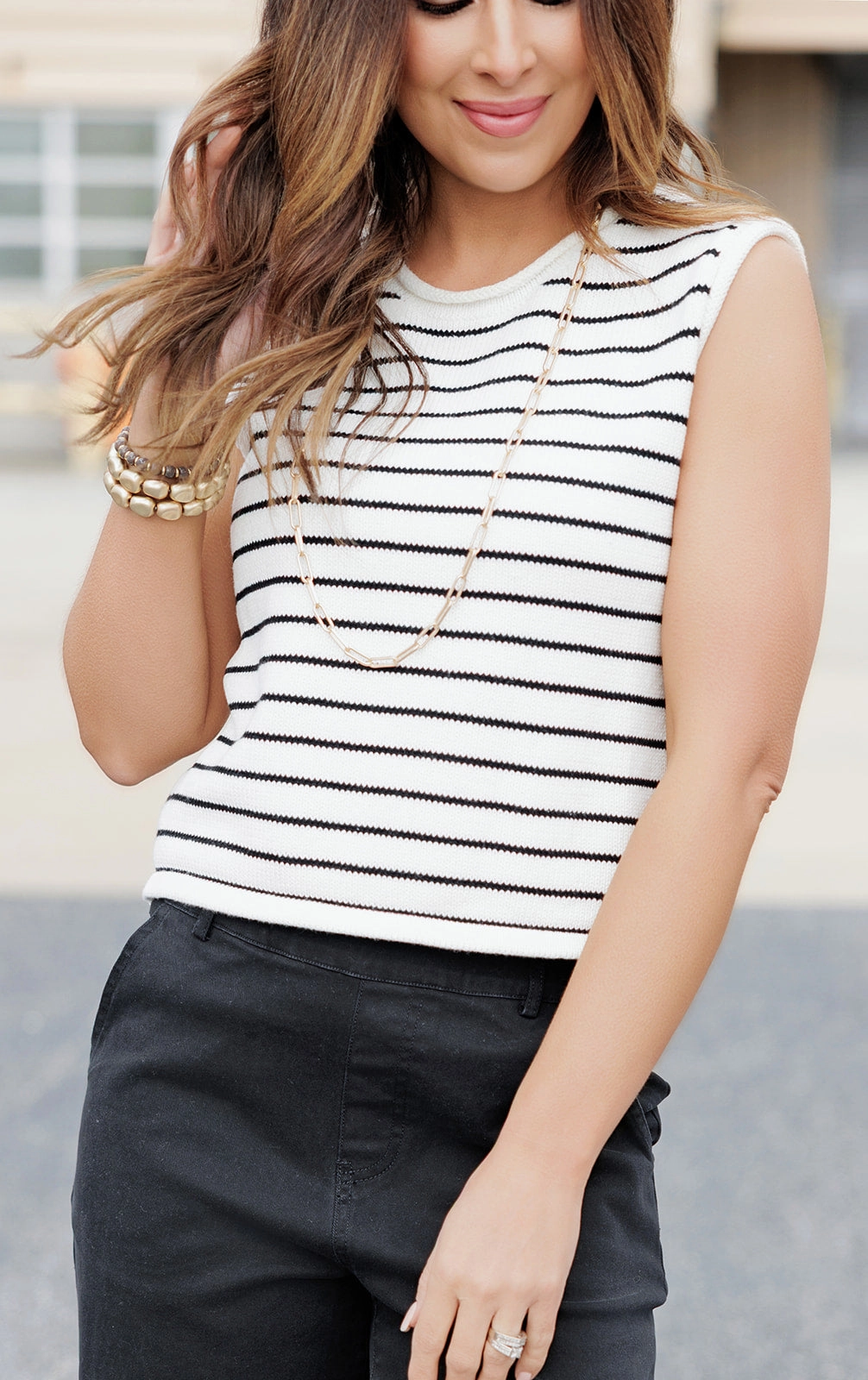 Comfort Stretch Zig Zag Striped Knit Tank