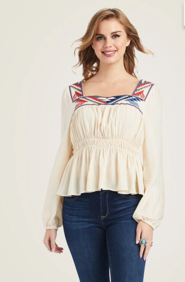 Women??s Ariat Chimayo Embroidered Top - Buttercream Eco Friendly Material