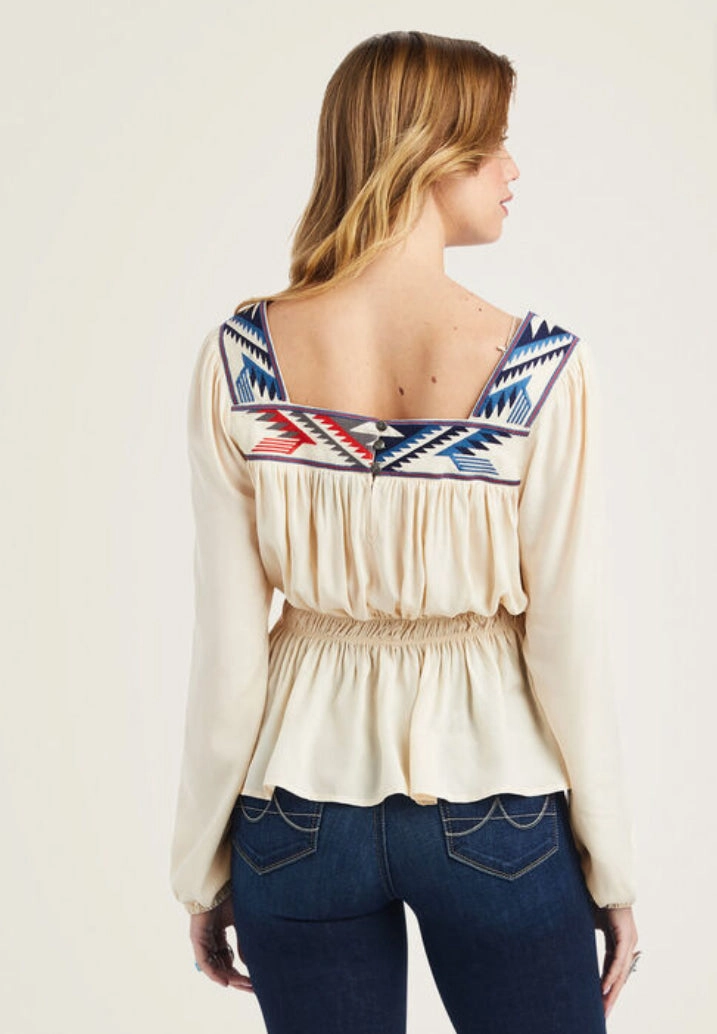 EcoFriendly Dye Women??s Ariat Chimayo Embroidered Top - Buttercream