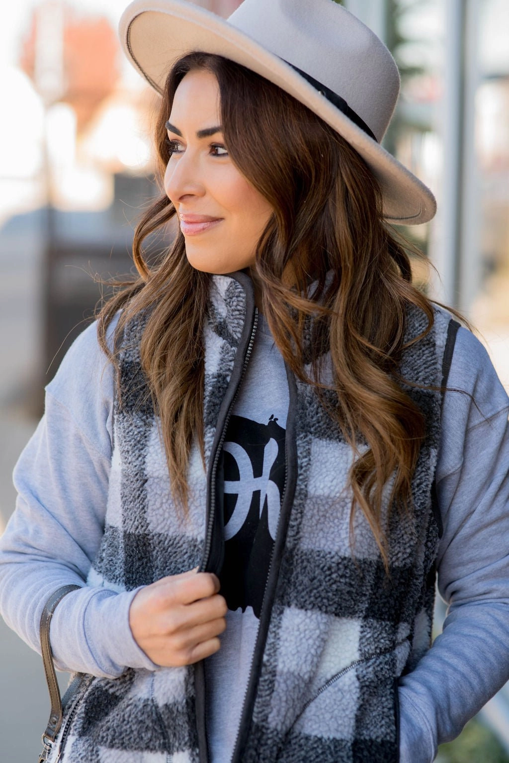 Contrast Stitch Urban Outdoor Look Buffalo Plaid Sherpa Vest