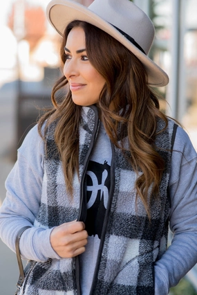 Buffalo Plaid Sherpa Vest Snow Block Non Bulky Insulation Tech