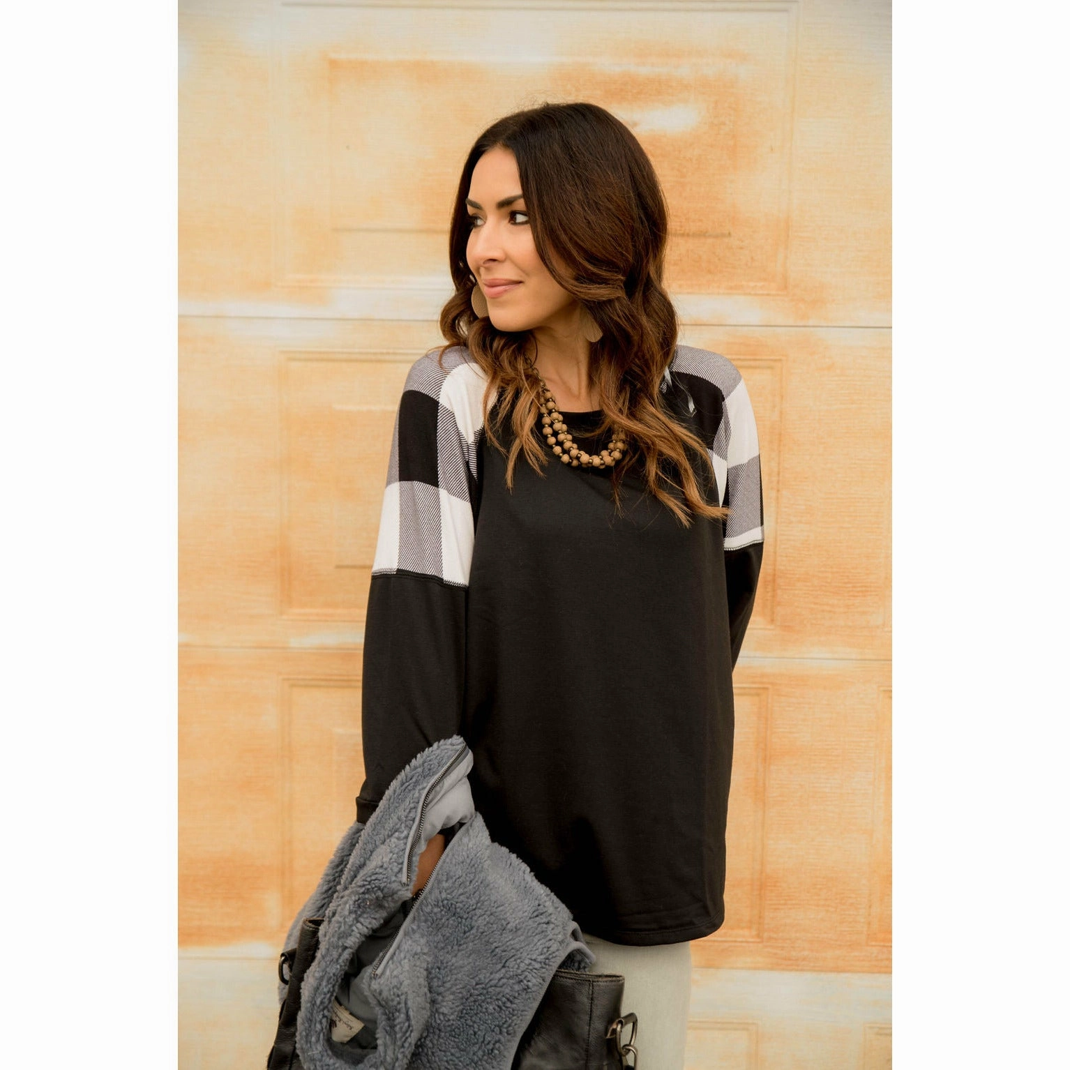 surfing suitable team wear Buffalo Plaid Top 3/4 Sleeve Sweatshirt