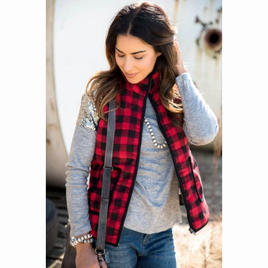 Wind Chill Protection Reflective Detailing Buffalo Plaid Vest