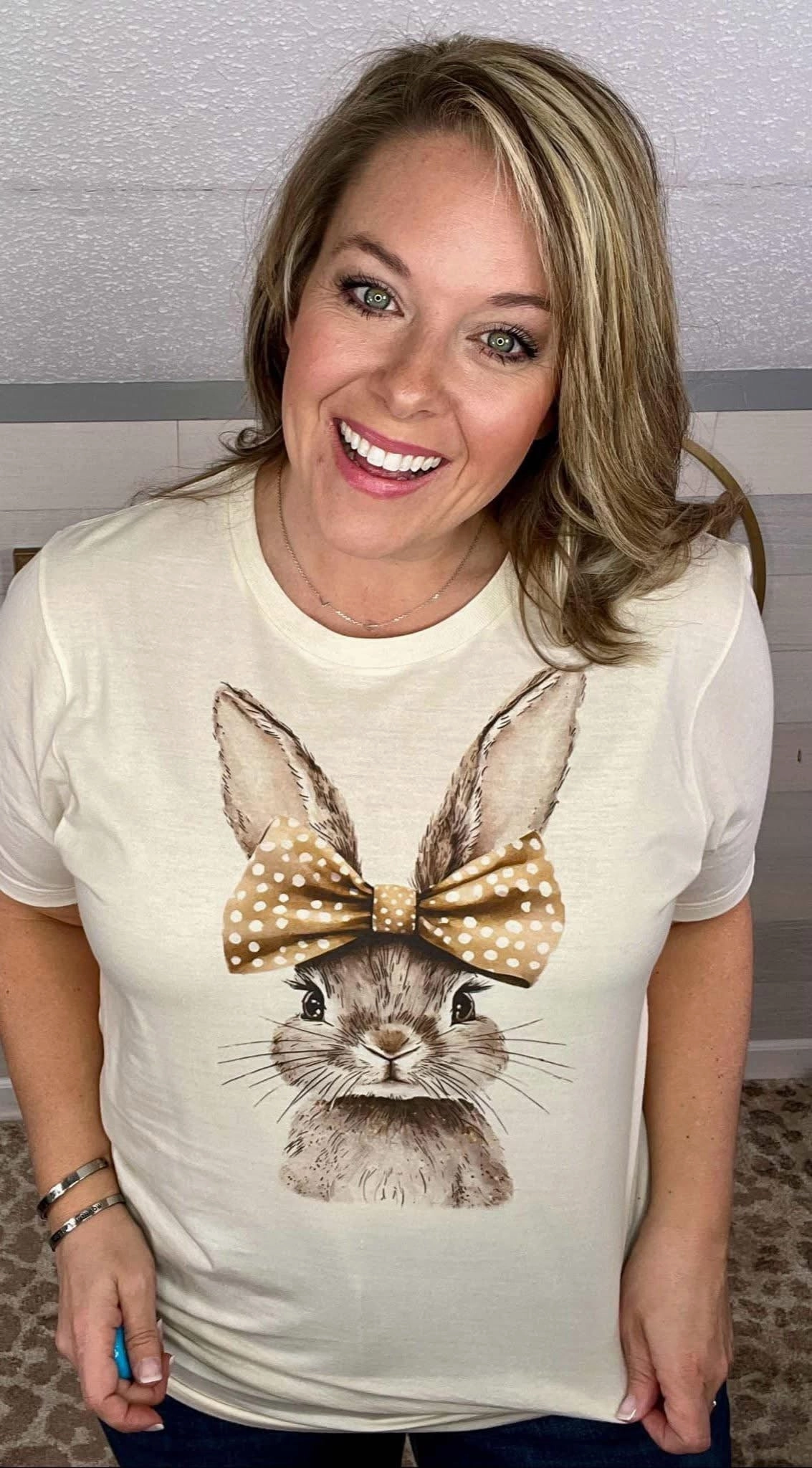 Bunny with Bow T-Shirt Rayon blend suitable for all genders