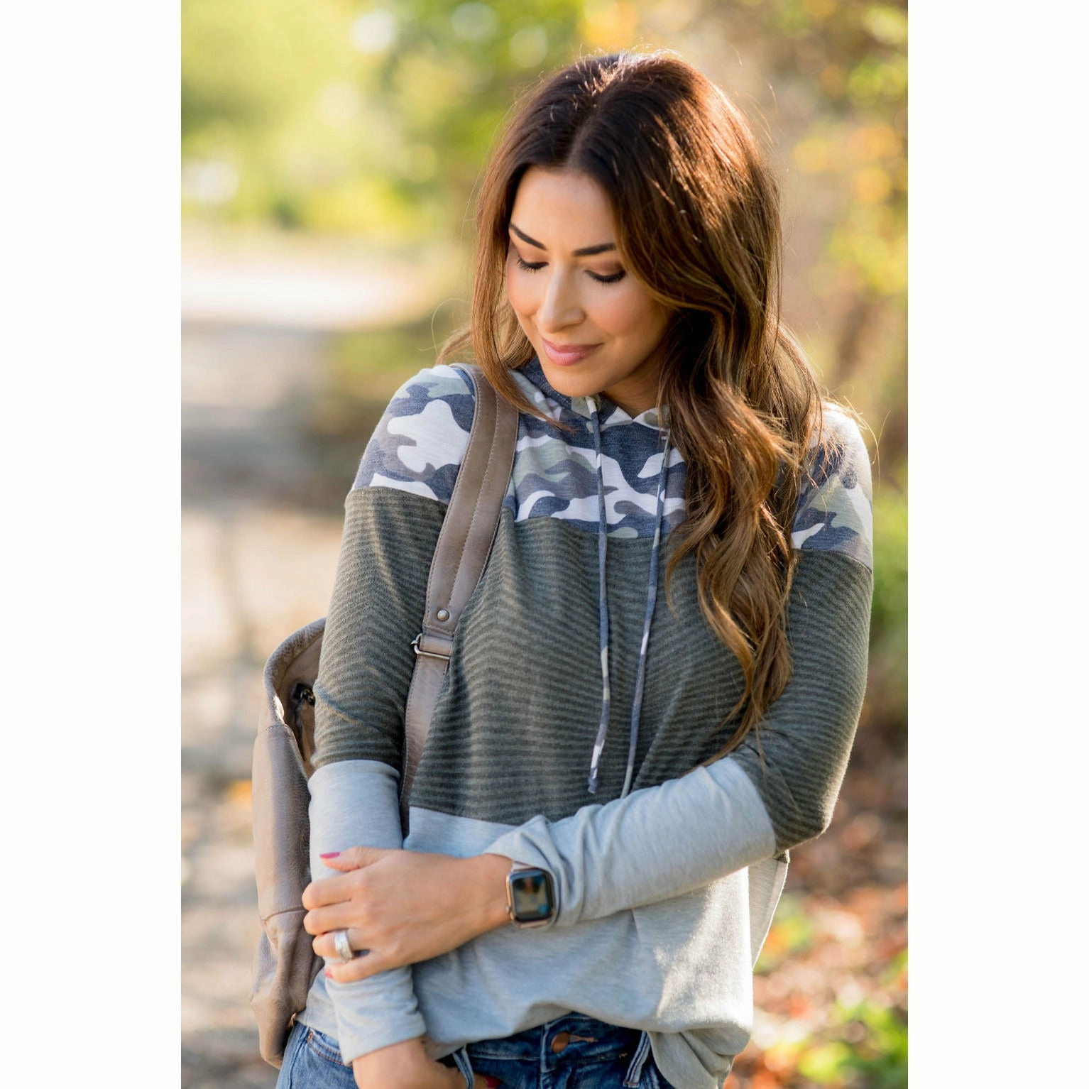 Camo Detailed Blocked Lightweight Hoodie Beach Style