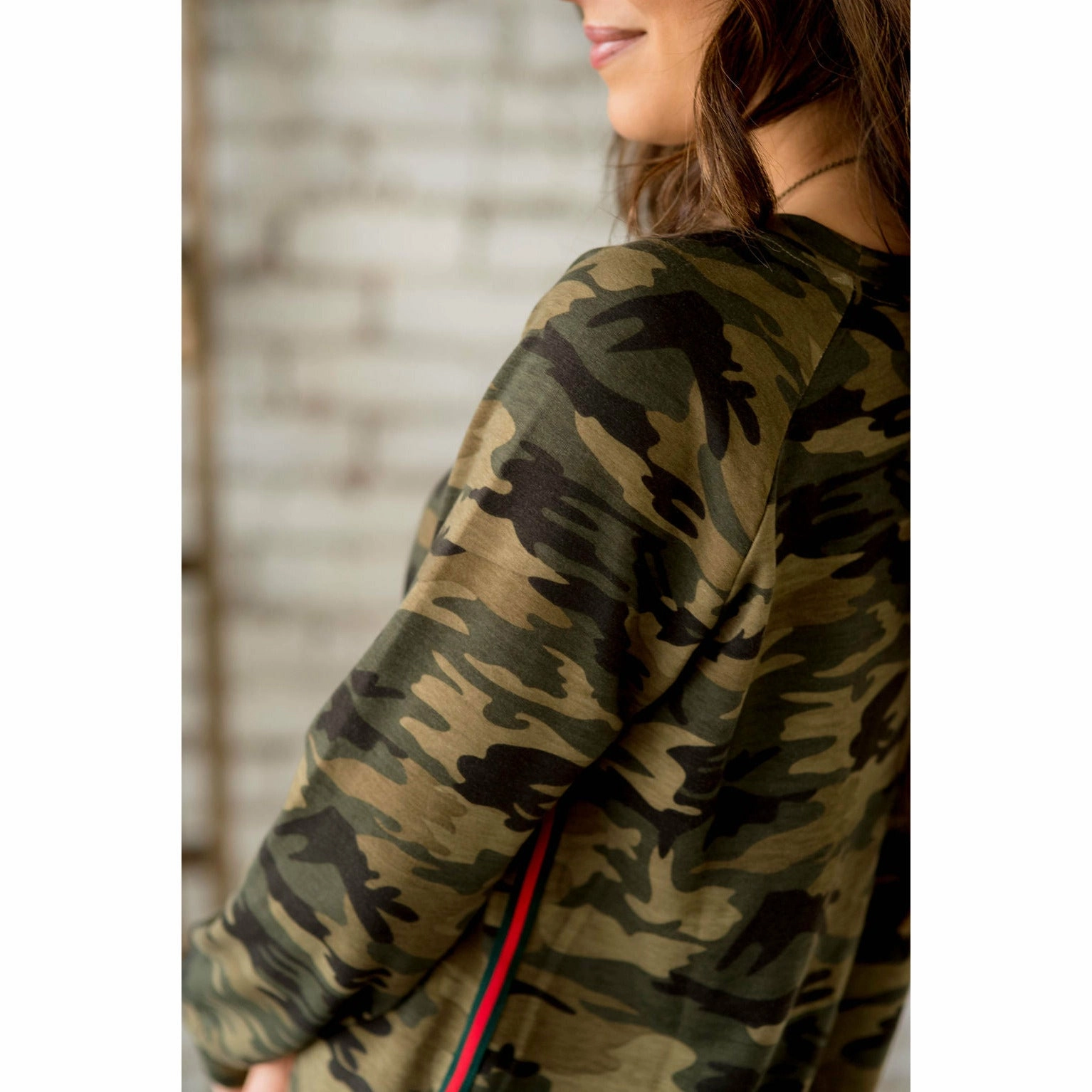 Camo With Colored Stripe Sweatshirt Comfortable For Walking Summer