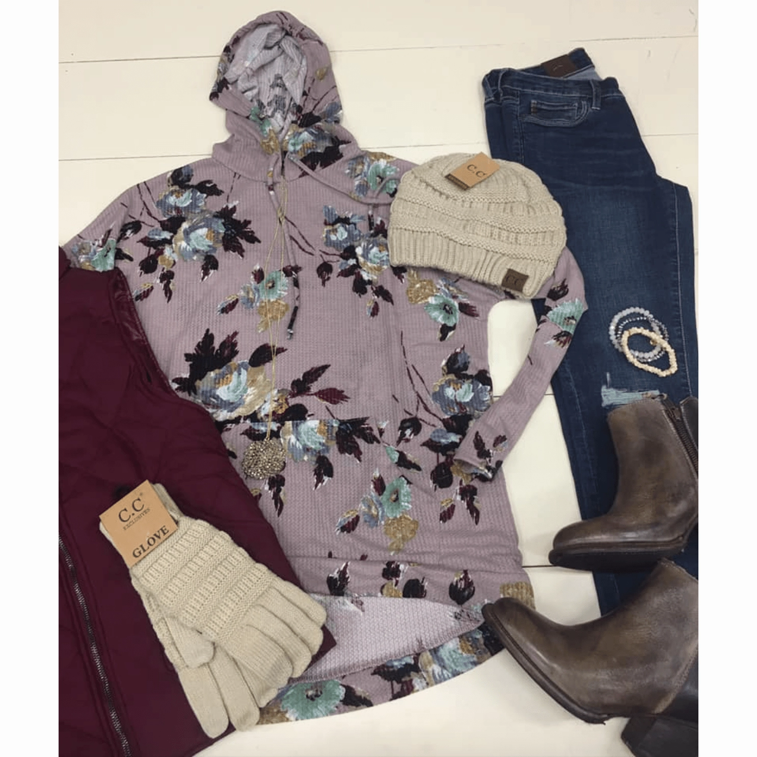 Simple Comfort Floral Thermal Hoodie