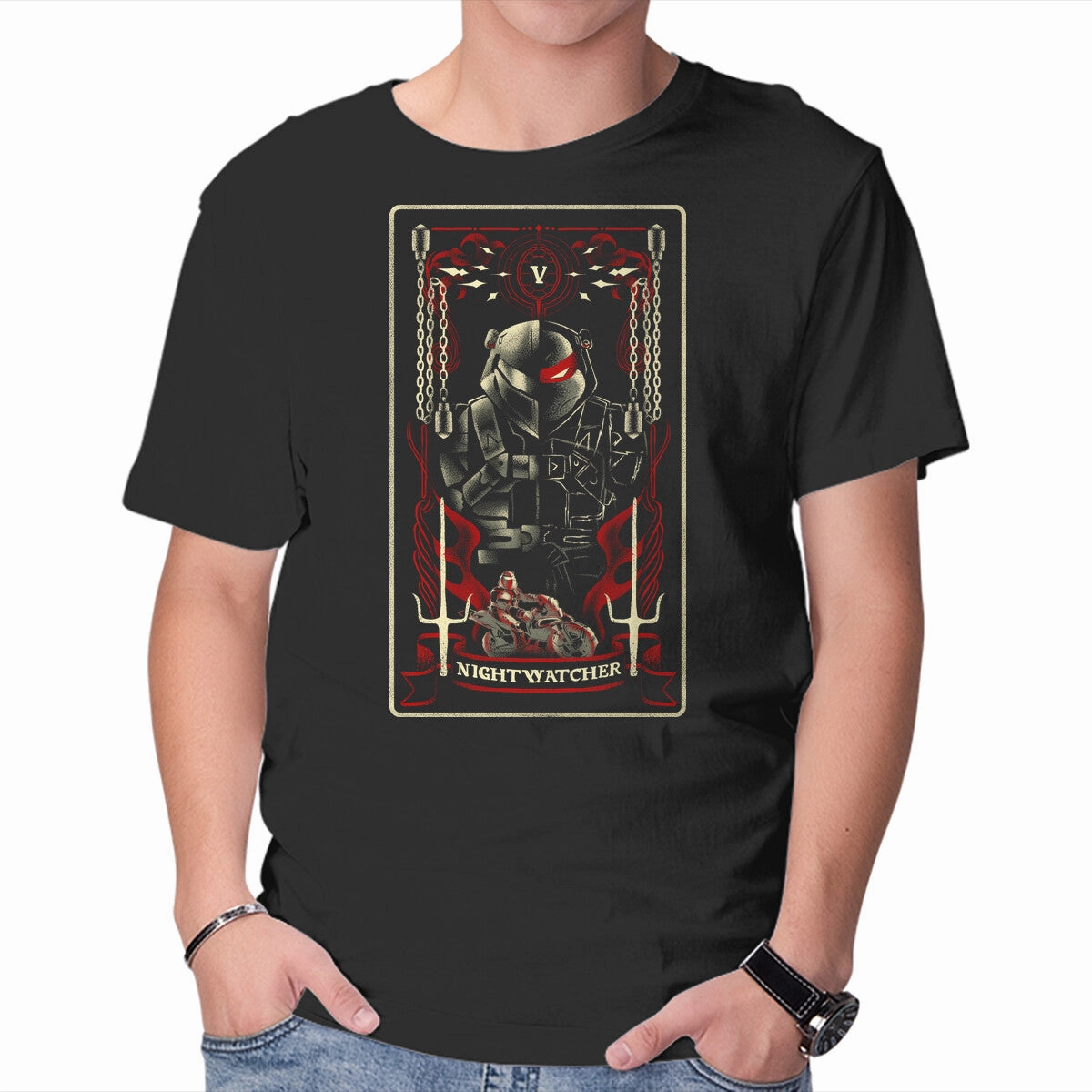 Casual Essential Layered Hem Design Nightwatcher Tarot Card