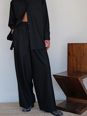 Wide Leg Pinstripe Pleated Trouser Cozy And Stylish Seamless Design