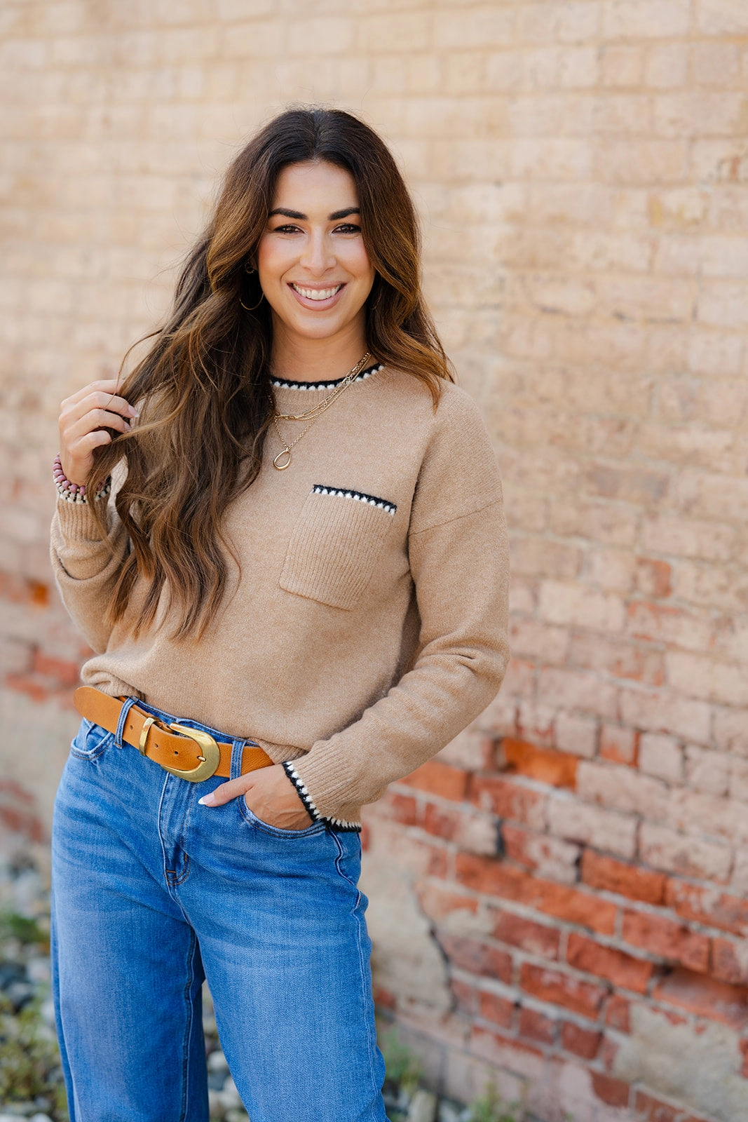 Scalloped Trim Pocket Sweater Timeless Knit